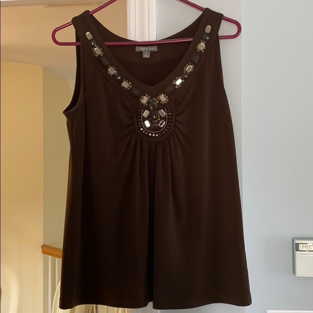 Brown jeweled tank top